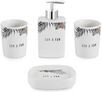 Conjunto de accesorios para baño Famanu, 4 piezas - Juego de cerámica blanca con diseño de hojas