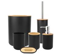 Conjunto de accesorios para baño - Set de 6 piezas - Jabonera/Portacepillos de dientes - Dispensador de loción/Vaso para enjuague - Cubo de basura/Escobilla para inodoro - Duradero y resistente al des