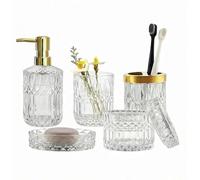 Conjunto de accesorios para baño Silecomplaza, hecho de vidrio, que incluye dispensador de loción, jabonera, soporte para cepillos de dientes, vaso, recipientes para hisopos y otros artículos de tocad