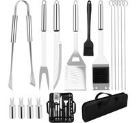 Conjunto de accesorios para barbacoa de 15 piezas, fabricado en acero inoxidable, que incluye una bolsa de almacenamiento, ideal para camping y jardín
