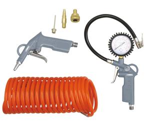 Conjunto de accesorios para compresor ABAC de 6 piezas, modelo G-813, que incluye un inflador de neumáticos con manómetro