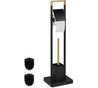 Conjunto de accesorios para el baño - Bambú - Acero inoxidable - Moderno - Soporte de papel higiénico independiente - Cepillo de inodoro con soporte - - Natural