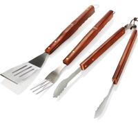 Conjunto de accesorios para parrilla de acero inoxidable que incluye: parrilla, superficie de cocción y pinzas para parrilla. Utensilios para asar con mango de madera. Set de 3 piezas de equipo para b