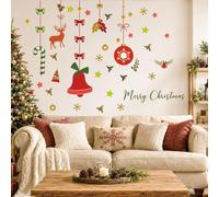 Conjunto de adhesivos para pared con temática navideña, que incluye un reno, campanas y adornos esféricos