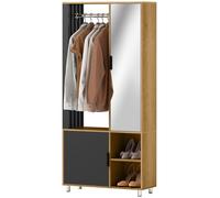 Conjunto de armario HOMCOM con espejo, armario para recibidor con barra para colgar y zapatero