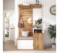 Conjunto de armario para recibidor, con espejo, perchero de pared, banco con espacio para zapatos. Conjunto para recibidor, 104x38.5x190 cm, blanco