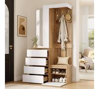 Conjunto de armario STILVORA con espejo y ganchos, armario con 4 cajones y 1 puerta, mueble para recibidor con estante, gran capacidad de almacenamiento