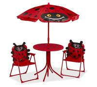 Conjunto de asientos para niños Relaxdays, con motivo de mariquita, que incluye: set de asientos para niños con sombrilla, sillas plegables y mesa, color rojo