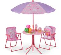 Conjunto de asientos para niños Relaxdays, con motivo de unicornio, que incluye sillas, mesa y sombrilla, ideal para jardín, color rosa