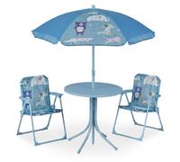 Conjunto de asientos para niños Relaxdays, diseño de animales, con sombrilla, sillas plegables y mesa, ideal para el jardín, color azul