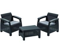 Conjunto de balcón Keter Corfu, set Korfu, color grafito, incluye sillón, mesa y cojín para sentarse