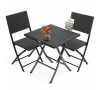 CASARIA Conjunto Muebles Balcón Mesa y 2 Sillas Plegables Poliratán Acero Estable Resistente Jardín