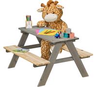Conjunto de banco para niños Relaxdays, ideal para jardín o picnic, con dimensiones de 51x90x78 cm, para 4 niños, fabricado en madera, color gris/natural