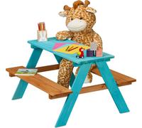 Relaxdays Mesa de pícnic infantil de madera marrón,turquesa