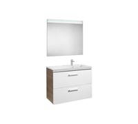 Roca Conjunto de baño Prisma 90cm 2 cajones lavabo derecho blanco-fresno 2 cajas set 2 colgadores