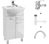 Conjunto de baño: mueble con lavabo de 50 cm blanco con grifo Mea y sifón.