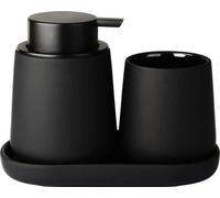 Conjunto de baño de 3 piezas, que incluye un dispensador de jabón de 350 ml, un vaso para cepillos de dientes de 320 ml y un recipiente para jabón, ideal para el baño, el lavabo y el dispensador de ja