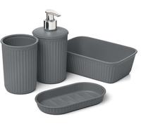 Conjunto de baño de 4 piezas Unyqoos®: jabonera, vaso, dispensador y organizador, fabricado en polipropileno, libre de BPA, plástico 100% reciclado, color gris antracita