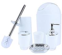 Conjunto de baño de 6 piezas en blanco, que incluye dispensador de jabón y soporte para cepillo de inodoro