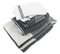 Conjunto de baño de 7 piezas, 100% algodón, con estampado de rayas negras