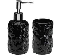 Conjunto de baño de cerámica Unyqoos® – Juego de 2 piezas: dispensador de jabón con bomba cromada y vaso, acabado brillante, en color o blanco
