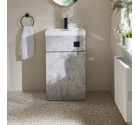 Conjunto de Baño Moderno Completo con Mueble de Lavabo y Mueble para WC (Sin Inodoro) - Color Gris Hormigón - 500mm x 890mm -Tirador Negro - Cluo