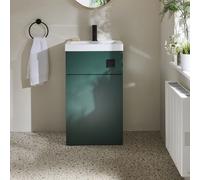 Conjunto de Baño Moderno Completo con Mueble de Lavabo y Mueble para WC (Sin Inodoro) - Color Verde Oscuro - 500mm x 890mm -Tirador Negro - Cluo