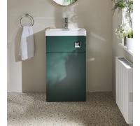 Conjunto de Baño Moderno Completo con Mueble de Lavabo y Mueble para WC (Sin Inodoro) - Color Verde Oscuro - 500mm x 890mm - Tirador Cromado - Cluo