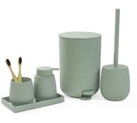 Conjunto de baño Unyqoos® de 5 piezas – diseño moderno mate: dispensador de jabón, soporte para cepillos de dientes, bandeja organizadora, escobilla para inodoro y cubo de basura, para un almacenamien
