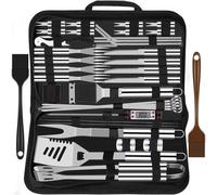 Conjunto de barbacoa Unyqoos® de 38 piezas: utensilios de acero inoxidable para barbacoa, que incluye espátula, pinzas, tenedor, cepillo de limpieza y termómetro para carne, con estuche de transporte 