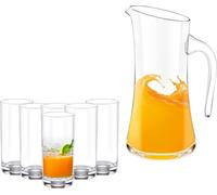 Conjunto de bebidas Wilmax de 7 piezas, que incluye una jarra de 1500 ml transparente fabricada en cristal Crystalline y 6 vasos tipo "long drink" de 390 ml, también transparentes y fabricados en cris