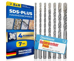 Conjunto de brocas SDS de la marca S&R Professional, modelo Steinbohrer, de 7 piezas, con 4 brocas de 5 mm a 12 mm, sistema SDS