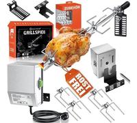 Conjunto de brochetas de acero inoxidable Silecomplaza de 107 cm, compatible con la parrilla de gas Weber Spirit, incluye pinzas para carne, mango y motor. Brocheta giratoria eléctrica de 220V - 240V.