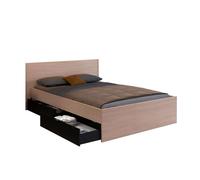 Conjunto de cama con vestidor, cama 135-140x190 cm con 4 cajones y vestidor roble brooklyn y negro stipple 165 cm