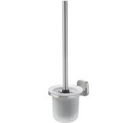 Conjunto de cepillo para inodoro Unyqoos® con vidrio mate y acero inoxidable cepillado – Diseño Softcube, incluye material de montaje para fijación en la pared, diseño que ahorra espacio