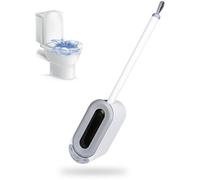 Conjunto de cepillos de inodoro Unyqoos® que ahorra espacio, con soporte de pared, color gris claro: apertura automática de la tapa, autoadhesivo, cabezal de cepillo de secado rápido, mango ergonómico