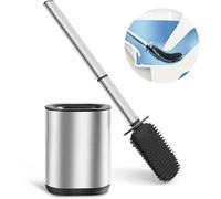 Conjunto de cepillos de limpieza para inodoros Unyqoos® de silicona flexible: limpieza higiénica para inodoros con cerdas de TPR, mango y soporte de acero inoxidable resistente a la corrosión, para mo