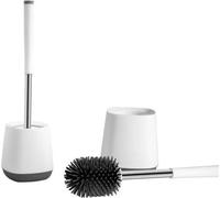Conjunto de cepillos para inodoro Ibenzoa®: cepillo flexible para inodoro con cabezal ancho, sistema antigoteo, mango de acero inoxidable resistente a la corrosión, soporte de escurrimiento y pinza de