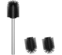 Conjunto de cepillos para inodoro Unyqoos® de silicona con 3 cabezales intercambiables, mango de acero inoxidable (304) cepillado – mango de 27 cm, diámetro del cepillo de 7 cm, limpieza higiénica par