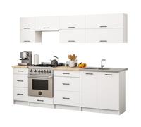 Conjunto de cocina akord oliwia g2 24m blanco 240 cm 10 puertas 6 cajones frente en color blanco 9 estantes 240x46x203 cm