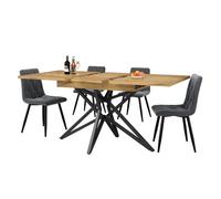 Conjunto de comedor 120/160×68 cm - mesa extensible con 4 sillas de terciopelo gris oscuro - nogal