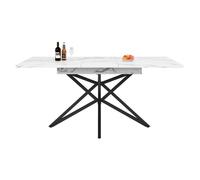 Conjunto de comedor 120/160x68 cm - mesa extensible con 4 sillas de terciopelo gris oscuro, patas negras - blanco