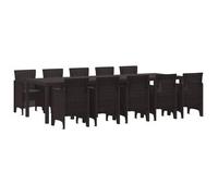 vidaXL Juego de comedor de jardín con cojines, 11 piezas, color marrón y gris antracita, fabricado en ratán
