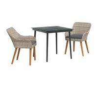 vidaXL Juego de mesa y sillas de jardín, 3 piezas, color gris claro, fabricado en polirattan