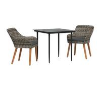 vidaXL Juego de mesa y sillas de jardín, 3 piezas, color gris, fabricado en ratán sintético