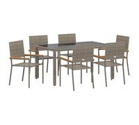 Conjunto De Comedor De Jardín 7 Pcs Gris Ratán Sintético Vidaxl