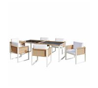 Conjunto de comedor de jardín de polirratán para 6 personas - sillas con cojines desmontables y fundas lavables - marrón y blanco