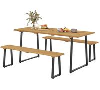 Conjunto de comedor Outsunny de 3 piezas, con mesa de madera para 6 personas y bancos