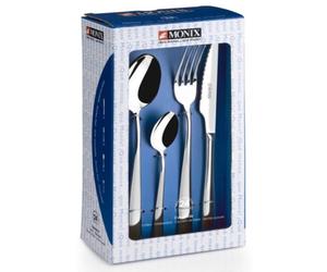 Conjunto de cubiertos MONIX Siena, 24 piezas, de acero inoxidable, diseño moderno con superficie pulida, para 6 personas, grosor de 3 mm, apto para lavavajillas, color plateado