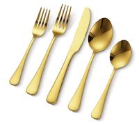 Conjunto de cubiertos VEVOR de 60 piezas en color dorado, fabricado en acero inoxidable apto para alimentos, con acabado de alto brillo, para 12 personas, que incluye cuchillos, tenedores y cucharas